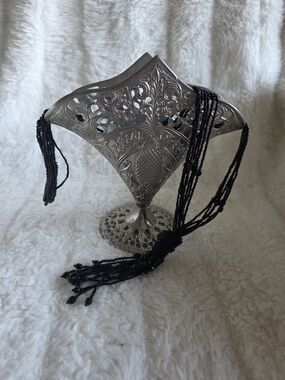 Handmade Black Beaded Tassel Necklace - Unbranded